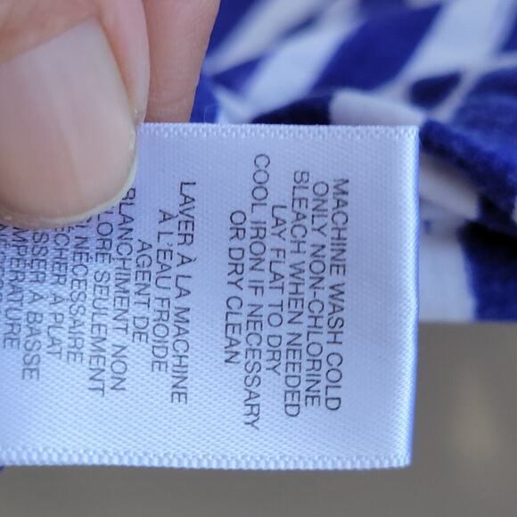 Michael Kors Size L Woman’s Top Striped Blue/ White Short sleeves Knot - Picture 5 of 8